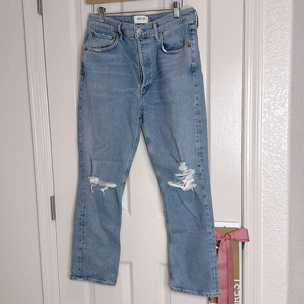 AGOLDE Riley High Rise Button Fly Crop Ankle Ripped Distressed Straight Leg 29 - Picture 8 of 14